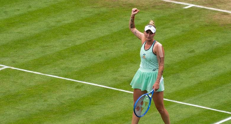 19.06.2025, WTA, Tennis Damen 500, Tennis, Damen, Berlin Tennis Open by Hylo 2025, Berlin, Einzel, Achtelfinale, Diana Shnaider (Russland) - Marketa Vondrousova (Tschechien) Marketa Vondrousova (Tschechien) jubelt nach Spielende über den Sieg. Berlin Steffi-Graf-Stadion Berlin Deutschland