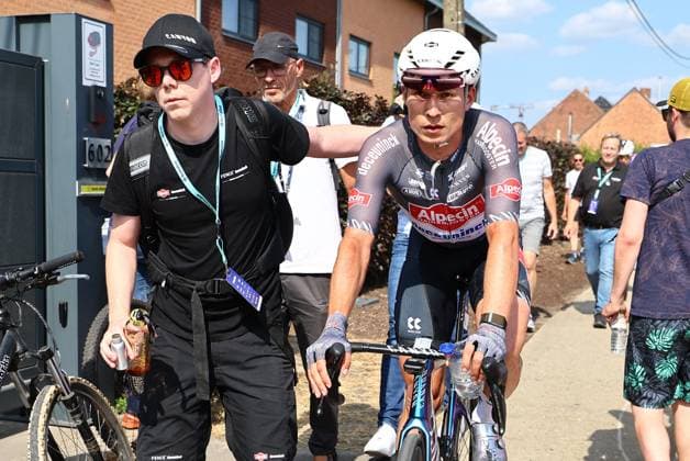 Belgian Jasper Philipsen of Alpecin-Deceuninck celebrates after winning the second stage of the Baloise Belgium Tour cycling race, 194,6 km from Beringen to Putte, Thursday 19 June 2025. The Baloise Belgium Tour takes place from 18 to 22 June. DAVIDxPINTENS  x127393813x
