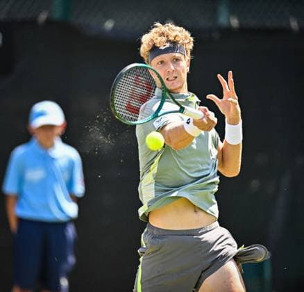 19th June 2025; Lexus Nottingham Tennis Centre, Nottingham, England; Lexus Nottingham Open, Day 4; Martin Landaluce (ESP) hits a forehand in his quarter final match against Terence Altmane (FRA)  ActionPlus12802719 GodfreyxPitt