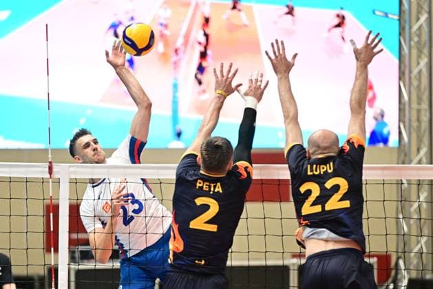 From left Patrik Indra of Czech Republic in action during the Men s volleyball European league game: Czechia vs Romania in Kutna Hora, Czech Republic, June 19, 2025. (CTKxPhoto JosefxVostarek) CTKPhotoP2025061907305  CTKPhotoP2025061907305