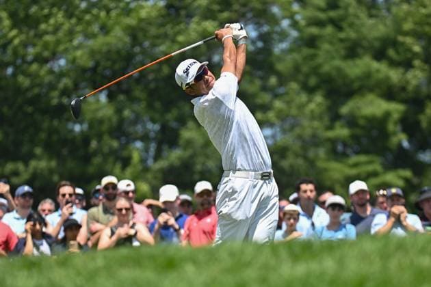 Thursday June 19, 2025: Hideki Matsuyama hits his tee shot on the First hole during the first round of the Travelers Golf Championship in Cromwell, Connecticut. CSM Cromwell USA - ZUMAc04_ 20250619_zma_c04_031 Copyright: xGregoryxVasilx