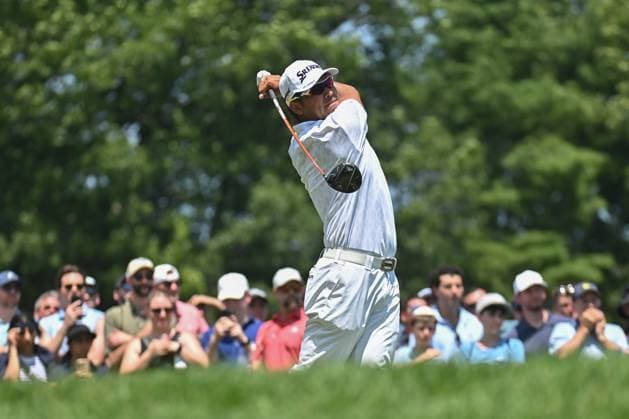 Thursday June 19, 2025: Hideki Matsuyama watches his tee shot on the First hole during the first round of the Travelers Golf Championship in Cromwell, Connecticut. CSM Cromwell USA - ZUMAc04_ 20250619_zma_c04_045 Copyright: xGregoryxVasilx