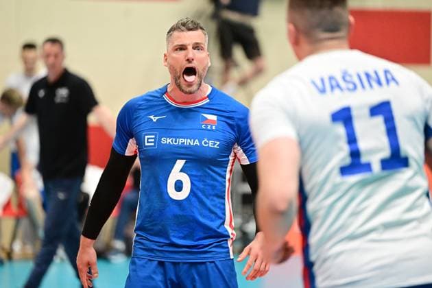Czech Milan Monik in action during the Men s volleyball European league game: Czechia vs Romania in Kutna Hora, Czech Republic, June 19, 2025. (CTKxPhoto JosefxVostarek) CTKPhotoP2025061907625  CTKPhotoP2025061907625