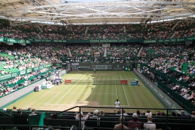 Uebersicht ueber die OWL-Arena, ehemals Gerry Weber-Stadion, Feature, Symbolfoto, Randmotiv, Tennis Terra Wortmann Open 2025 am 18.06.2025 in der OWL Arena Halle Westfalen, Deutschland. Â