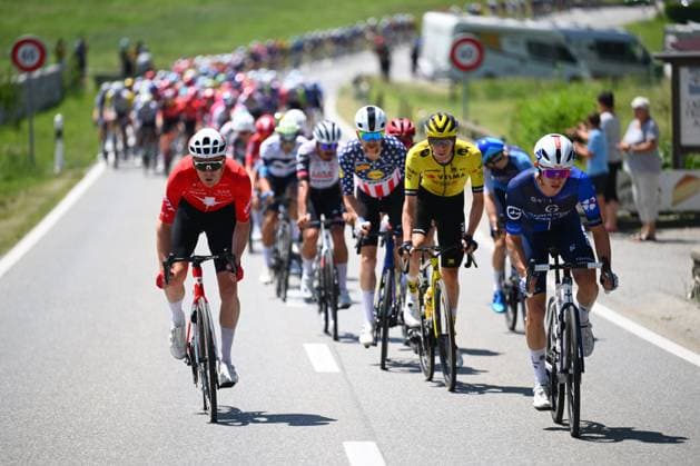 Tour de Suisse 2025 Stage 6 NEUHAUSEN AM RHEINFALL, SWITZERLAND - JUNE 20 : Schmid Mauro (SUI) of Team Jayco AlUla, Rider of Groupama - FDJ during stage 6 of the 88th edition of Tour de Suisse an UCI World Tour 2.UWT cycling road race stage for Men Elite of 186.7 km with start in Chur and finish in Neuhausen am Rheinfall on June 20, 2025 in Neuhausen am Rheinfall, Switzerland, 20 06 2025 ( Motordriver Kenny Verfaillie - Neuhausen am Rheinfall Switzerland  Copyright: xVincentxKalutx