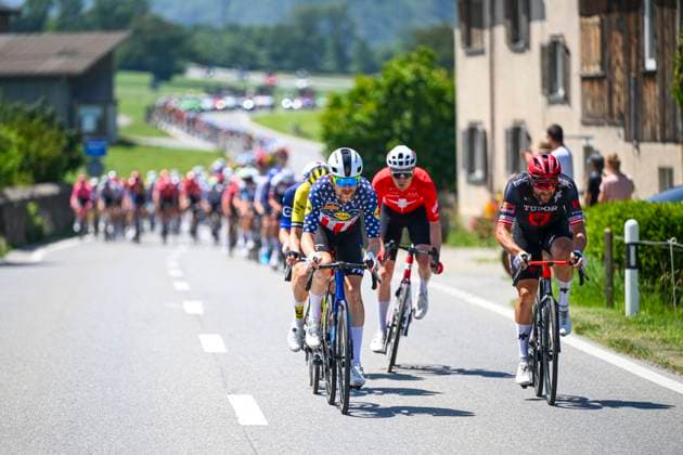 Tour de Suisse 2025 Stage 6 NEUHAUSEN AM RHEINFALL, SWITZERLAND - JUNE 20 : Simmons Quinn (USA) of Lidl - Trek, Rider of Tudor Pro Cycling Team during stage 6 of the 88th edition of Tour de Suisse an UCI World Tour 2.UWT cycling road race stage for Men Elite of 186.7 km with start in Chur and finish in Neuhausen am Rheinfall on June 20, 2025 in Neuhausen am Rheinfall, Switzerland, 20 06 2025 ( Motordriver Kenny Verfaillie - Neuhausen am Rheinfall Switzerland  Copyright: xVincentxKalutx