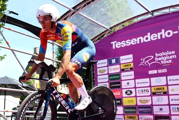 Belgian Thibau Nys of Lidl-Trek pictured during a training session ahead of the third stage of the Baloise Belgium Tour cycling race, a 9,7km individual time trial from Tessenderlo to Ham, Friday 20 June 2025. The Baloise Belgium Tour takes place from 18 to 22 June. DAVIDxPINTENS  x127436511x