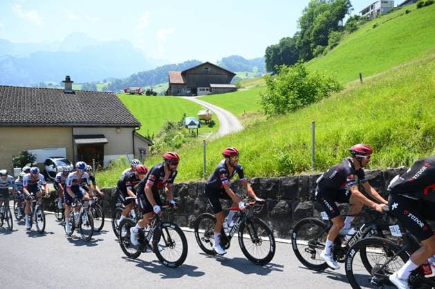 Tour de Suisse 2025 Stage 6 NEUHAUSEN AM RHEINFALL, SWITZERLAND - JUNE 20 : Alaphilippe Julian (FRA) of Tudor Pro Cycling Team during stage 6 of the 88th edition of Tour de Suisse an UCI World Tour 2.UWT cycling road race stage for Men Elite of 186.7 km with start in Chur and finish in Neuhausen am Rheinfall on June 20, 2025 in Neuhausen am Rheinfall, Switzerland, 20 06 2025 ( Motordriver Kenny Verfaillie - Neuhausen am Rheinfall Switzerland  Copyright: xVincentxKalutx