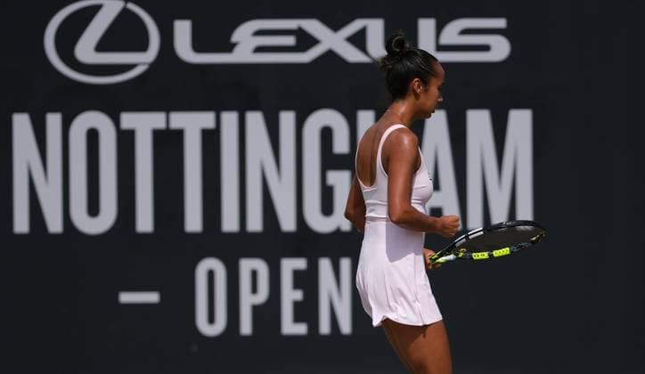 Nottingham Tennis Centre Nottingham, England - Leylah Fernandez celebrates the point against Dayana Yastremska during the match at the Lexus Nottingham Tennis Open, Dayana Yastremska won 6-3 7-6, Quarterfinals, June 20th 2025. (Paul Bonser SPP) Copyright: xPaulxBonser SPPx spp-en-PaBo-Lexus Nottingham Open 1079