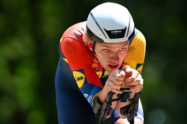 Baloise Belgium Tour 2025 Stage 3 HAM, BELGIUM - JUNE 20 : Egholm Kristian (DEN) of Lidl - Trek during stage 3 of the 94th edition of Baloise Tour of Belgium an UCI ProSeries 2.Pro Individual Time Trial stage for Men Elite of 9.7 km with start in Tessenderlo and finish in Ham on June 20, 2025 in Ham, Belgium, 20 06 2025 Ham Belgium  Copyright: xTomasxSiskx