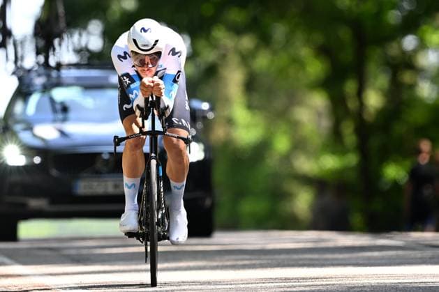 Baloise Belgium Tour 2025 Stage 3 HAM, BELGIUM - JUNE 20 : Moro Manlio (ITA) of Movistar Team during stage 3 of the 94th edition of Baloise Tour of Belgium an UCI ProSeries 2.Pro Individual Time Trial stage for Men Elite of 9.7 km with start in Tessenderlo and finish in Ham on June 20, 2025 in Ham, Belgium, 20 06 2025 Ham Belgium  Copyright: xTomasxSiskx