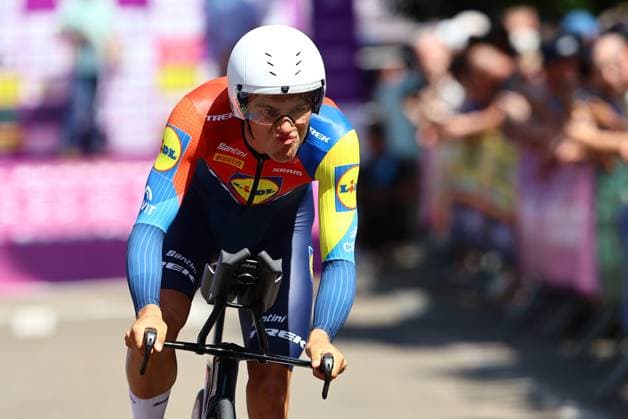 Belgian Thibau Nys of Lidl-Trek pictured in action during the third stage of the Baloise Belgium Tour cycling race, a 9,7km individual time trial from Tessenderlo to Ham, Friday 20 June 2025. The Baloise Belgium Tour takes place from 18 to 22 June. DAVIDxPINTENS  x127447179x