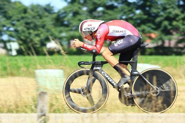 Belgian Alec Segaert of Lotto Cycling Team pictured in action during the third stage of the Baloise Belgium Tour cycling race, a 9,7km individual time trial from Tessenderlo to Ham, Friday 20 June 2025. The Baloise Belgium Tour takes place from 18 to 22 June. DAVIDxPINTENS  x127447487x