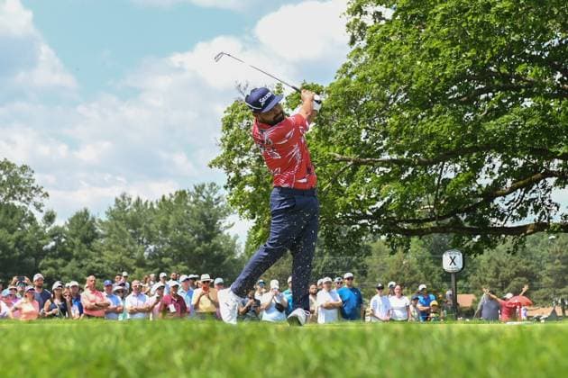 June 20, 2025: JJ Spaun hits his tee shot on the fifth hole during the second round of the Travelers Golf Championship in Cromwell, Connecticut. CSM Cromwell USA - ZUMAc04_ 20250620_zma_c04_015 Copyright: xGregoryxVasilx