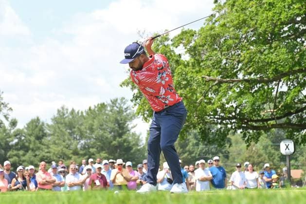 June 20, 2025: JJ Spaun hits his tee shot on the fifth hole during the second round of the Travelers Golf Championship in Cromwell, Connecticut. CSM Cromwell USA - ZUMAc04_ 20250620_zma_c04_019 Copyright: xGregoryxVasilx