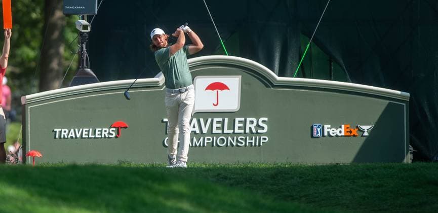 June 20, 2025: Tommy Fleetwood hits his drive at the 18th tee during the second round of the Travelers Championship at TPC River Highlands on Friday, June 20, 2025, in Cromwell, Connecticut. - ZUMAm67_ 0822733461st Copyright: xAaronxFlaumx