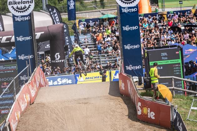 Whoop Mountainbike Downhill Worldcup Val di Sole ZIERL Rosa Winner of the Race at Whoop Mountainbike Downhill Worldcup Val di Sole, 21.06.2025,in , Foto: Sebastian Sternemann
