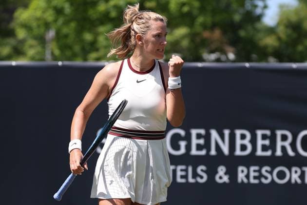 Bad Homburg am 21.06.2025 Tennis Damen Turnier WTA, Tennis Damen 500 Bad Homburg Open powered by Solarwatt 2025, Match Cat McNally (USA) gegen Victoria Azarenka v.l., Victoria Azarenka jubelt, ballt die Faust Copyright: JoaquimxFerreira