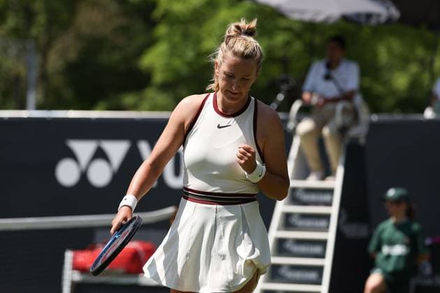 Bad Homburg am 21.06.2025 Tennis Damen Turnier WTA, Tennis Damen 500 Bad Homburg Open powered by Solarwatt 2025, Match Cat McNally (USA) gegen Victoria Azarenka v.l., Victoria Azarenka jubelt, ballt die Faust Copyright: JoaquimxFerreira