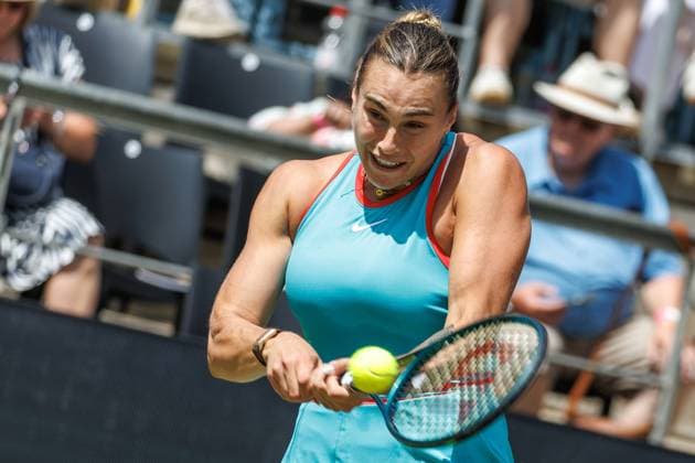 21.06.2025 Tennis: WTA, Tennis Damen Tour- Berlin, Einzel, Damen, Halbfinale, Marketa Vondrousova (CZE) - Samsonova (Russland), Steffi-Graf-Stadion. Aryna Sabalenka retourniert einen Ball. Tennis: WTA-Tour- Berlin
