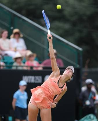 21st June 2025; Lexus Nottingham Tennis Centre, Nottingham, England; Lexus Nottingham Open, Day 6; Magda Linette serves to Dayana Yastremska during their semi final match as Dayana Yastremska won 6-4 6-4  ActionPlus12803490 PaulxBonser
