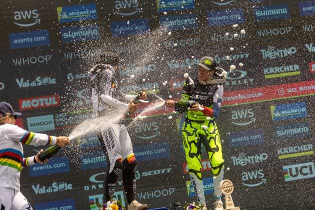 Whoop Mountainbike Downhill Worldcup Val di Sole Podium Womanat Whoop Mountainbike Downhill Worldcup Val di Sole, 21.06.2025,in , Foto: Sebastian Sternemann