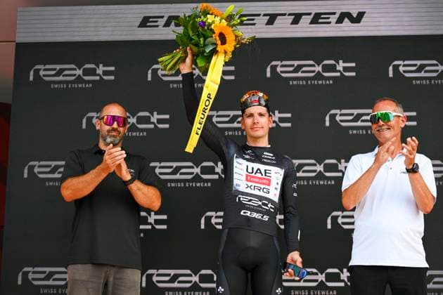 Tour de Suisse 2025 Stage 7 EMMETTEN, SWITZERLAND - JUNE 21 : Almeida Joao (POR) of UAE Team Emirates - XRG on the podium during stage 7 of the 88th edition of Tour de Suisse an UCI World Tour 2.UWT cycling road race stage for Men Elite of 207.3 km with start in Neuhausen am Rheinfall and finish in Emmetten on June 21, 2025 in Emmetten, Switzerland, 21 06 2025 ( Motordriver Kenny Verfaillie - Emmetten Switzerland  Copyright: xVincentxKalutx