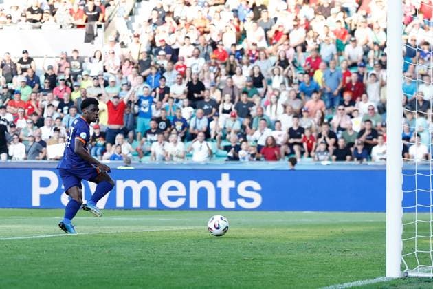 Sport Themen der Woche KW25 ZILINA, 21-06-2025, Football stadium MSK Zilina, UEFA U21, U 21 Euro2025 Quarter final between Portugal and The Netherlands. Netherlands player Ernest Poku scores his team s first goal Portugal U21 - Netherlands U21  x29844115x Copyright: