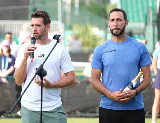 21st June 2025; Lexus Nottingham Tennis Centre, Nottingham, England; Lexus Nottingham Open, Day 6; men doubles winners Santiago Gonzalez and Austin Krajicek speak to the fans  ActionPlus12803868 PaulxBonser