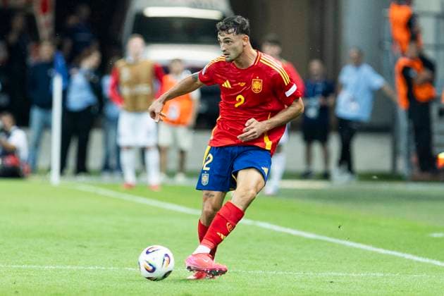 UEFA U21, U 21 Europameisterschaft, Viertelfinale: Spanien - England; 21.06.2025 Marc Pubill (Spanien, 2) bei der UEFA U21-Europameisterschaft im Viertelfinalspiel zwischen Spanien - England, am 21.06.2025, Anton Malatinsky Stadium, Trnava, Slowakei Copyright: xBEAUTIFULxSPORTS Meuselx