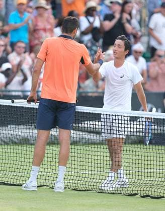 21st June 2025; Lexus Nottingham Tennis Centre, Nottingham, England; Lexus Nottingham Open, Day 6; Marin Cilic and Shintaro Mochhizuki shake hands after the mens final which Marin Cilic won 6-2 6-3  ActionPlus12803926 PaulxBonser