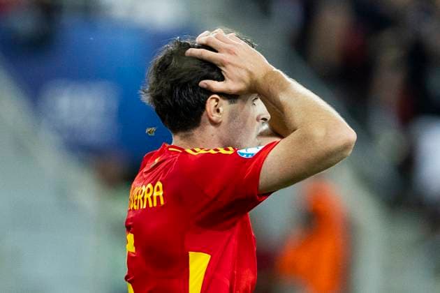 UEFA U21, U 21 Europameisterschaft, Viertelfinale: Spanien - England; 21.06.2025 Javi Guerra (Spanien, 6) enttäuscht bei der UEFA U21-Europameisterschaft im Viertelfinalspiel zwischen Spanien - England, am 21.06.2025, Anton Malatinsky Stadium, Trnava, Slowakei Copyright: xBEAUTIFULxSPORTS Meuselx