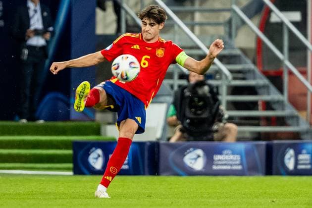 SPAIN U21, U 21 - ENGLAND U21 Javi Guerra of Spain during the UEFA European Under-21 Championship 2025 Quarterfinal football match between Spain U21 and England U21. Stadium City Arena, Trnava, Slovakia, June 21, 2025. Photo by Branislav Racko Copyright: xx 080A2013