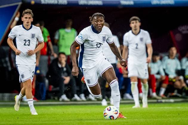 SPAIN U21, U 21 - ENGLAND U21 Brooke Norton Cuffy of England during the UEFA European Under-21 Championship 2025 Quarterfinal football match between Spain U21 and England U21. Stadium City Arena, Trnava, Slovakia, June 21, 2025. Photo by Branislav Racko Copyright: xx 080A2411