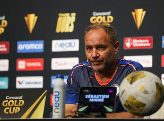 June 21, 2025, Arlington, Texas, USA: Team Haiti head soccer coach SEBASTIEN MIGNE listens to a reporterÃ¢â‚¬â ¢s question during Matchday Minus -1 press conferences for SundayÃ¢â‚¬â ¢s Concacaf Gold Cup matches at AT&T Stadium in Arlington on Saturday. Arlington USA - ZUMAm257 20250621_zsp_m257_033 Copyright: xBrianxMcLeanx