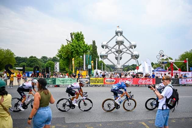 Baloise Belgium Tour 2025 Stage 5 BRUSSEL, BELGIUM - JUNE 22 : Cerny Josef (CZE) of Soudal Quick-Step, Almutaiwei Mohammad (UAE) of UAE Team Emirates in action during stage 5 of the 94th edition of Baloise Tour of Belgium an UCI ProSeries 2.Pro cycling road race stage for Men Elite of 183.2 km with start in Brussel and finish in Brussel on June 22, 2025 in Brussel, Belgium, 22 06 2025 ( Motordriver Guy De Vuyst - Brussel Belgium  Copyright: xTomasxSiskx