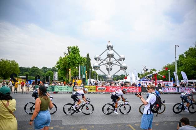 Baloise Belgium Tour 2025 Stage 5 BRUSSEL, BELGIUM - JUNE 22 : Almutaiwei Mohammad (UAE) of UAE Team Emirates, Herregodts Rune (BEL) of UAE Team Emirates in action during stage 5 of the 94th edition of Baloise Tour of Belgium an UCI ProSeries 2.Pro cycling road race stage for Men Elite of 183.2 km with start in Brussel and finish in Brussel on June 22, 2025 in Brussel, Belgium, 22 06 2025 ( Motordriver Guy De Vuyst - Brussel Belgium  Copyright: xTomasxSiskx
