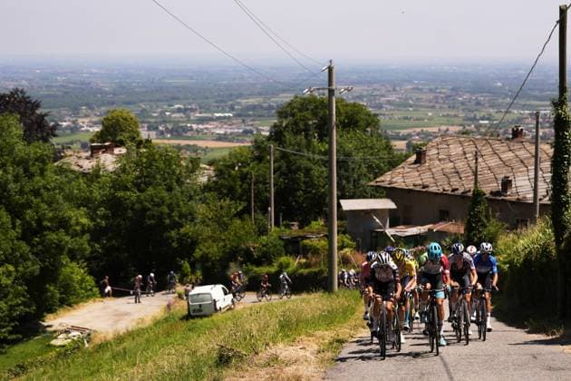 The pack rides cycles during the stage 8 of the Giro Next Gen 2025, from Pinerolo (To) to Pinerolo (To), 147 km, Italy - Sunday, June 22, 2025. - cycling.  Copyright: xFabioxFerrari LaPressex