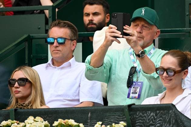 Halle, OWL Arena, 22.06.25, GER, Herren, Tennis, Terra Wortmann Open 2025, Finale: Alexander BUBLIK (KAZ) - Daniil MEDVEDEV Bild: v.li. Turnierdirektor Ralf WEBER mit Boris BECKER Nordrhein-Westfalen Deutschland