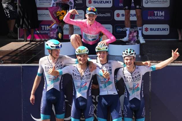 Omrzel Jakob of Bahrain Victorious Development Team Pink Jersey during the stage 8 of the Giro Next Gen 2025, from Pinerolo (To) to Pinerolo (To), 147 km, Italy - Sunday, June 22, 2025. - cycling.  Copyright: xGianxMattiaxD Alberto LaPressex