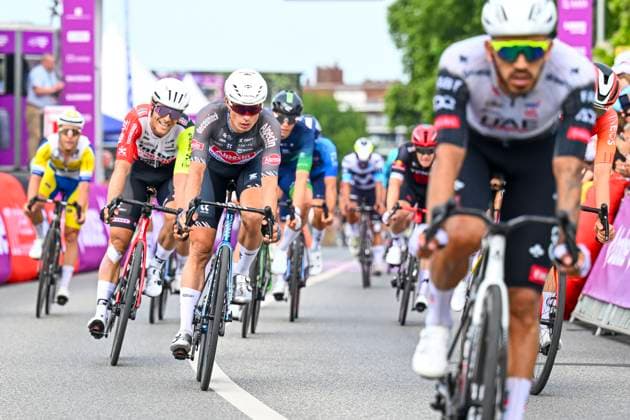 Baloise Belgium Tour 2025 Stage 5 BRUSSEL, BELGIUM - JUNE 22 : Philipsen Jasper (BEL) of Alpecin-Deceuninck at the finish line during stage 5 of the 94th edition of Baloise Tour of Belgium an UCI ProSeries 2.Pro cycling road race stage for Men Elite of 183.2 km with start in Brussel and finish in Brussel on June 22, 2025 in Brussel, Belgium, 22 06 2025 ( Motordriver Guy De Vuyst - Brussel Belgium  Copyright: xTomasxSiskx