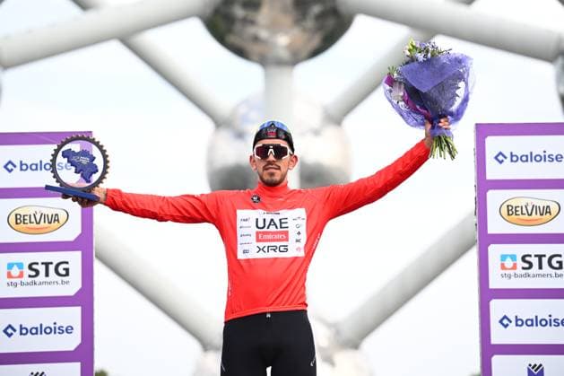 Baloise Belgium Tour 2025 Stage 5 BRUSSEL, BELGIUM - JUNE 22 : Molano Juan Sebastian (COL) of UAE Team Emirates - XRG on the podium during stage 5 of the 94th edition of Baloise Tour of Belgium an UCI ProSeries 2.Pro cycling road race stage for Men Elite of 183.2 km with start in Brussel and finish in Brussel on June 22, 2025 in Brussel, Belgium, 22 06 2025 ( Motordriver Guy De Vuyst - Brussel Belgium  Copyright: xTomasxSiskx