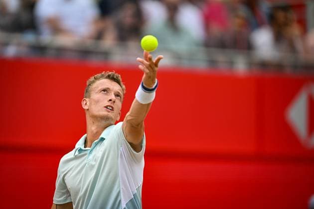 22nd June 2025; HSBC Championships, Queens Club, West Kensington, London, England: HSBC Mens Championships Queens Club, Day 7; Jiri Lehecka (CZE) serves in the final against Carlos Alcaraz (ESP)  ActionPlus12804509 GodfreyxPitt