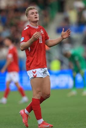 22.06.2025 Presov(Slovakia) Denmark- France 1 4 final U21, U 21 U-21 Under-21 European men s football championship Conrad Harder Denmark react after match :