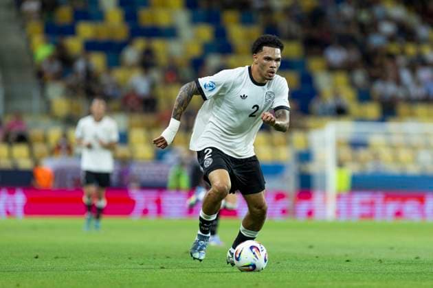 UEFA U21, U 21 Europameisterschaft, Viertelfinale: Deutschland - Italien; 22.06.2025 Nnamdi Collins (Deutschland, 2) bei der UEFA U21-Europameisterschaft im Viertelfinalspiel Deutschland - Italien, am 22.06.2025, DAC Arena, Dunajska Streda, Slowakei Copyright: xBEAUTIFULxSPORTS Meuselx