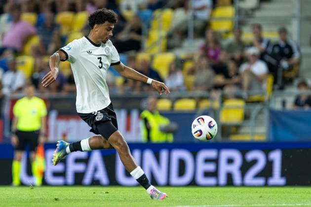 UEFA U21, U 21 Europameisterschaft, Viertelfinale: Deutschland - Italien; 22.06.2025 Nathaniel Brown (Deutschland, 3) bei der UEFA U21-Europameisterschaft im Viertelfinalspiel Deutschland - Italien, am 22.06.2025, DAC Arena, Dunajska Streda, Slowakei Copyright: xBEAUTIFULxSPORTS Meuselx