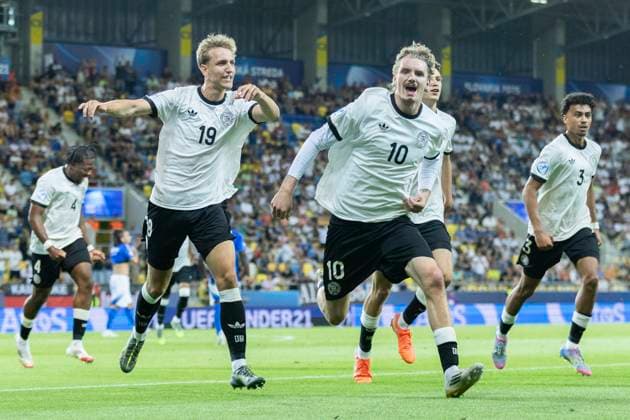 UEFA U21, U 21 Europameisterschaft, Viertelfinale: Deutschland - Italien; 22.06.2025 Jubel nach dem Tor zum 1:1 durch Nick Woltemade (Deutschland, 10) bei der UEFA U21-Europameisterschaft im Viertelfinalspiel Deutschland - Italien, am 22.06.2025, DAC Arena, Dunajska Streda, Slowakei Copyright: xBEAUTIFULxSPORTS Meuselx