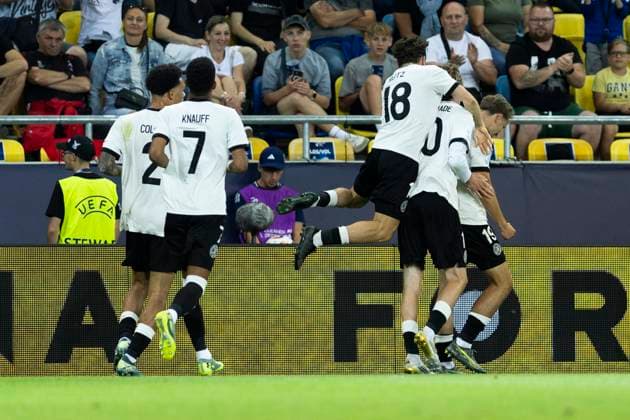 UEFA U21, U 21 Europameisterschaft, Viertelfinale: Deutschland - Italien; 22.06.2025 Jubel nach dem Tor durch Nelson Weiper (Deutschland, 19) bei der UEFA U21-Europameisterschaft im Viertelfinalspiel Deutschland - Italien, am 22.06.2025, DAC Arena, Dunajska Streda, Slowakei Copyright: xBEAUTIFULxSPORTS Meuselx