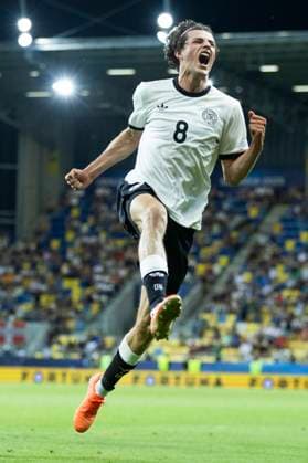 UEFA U21, U 21 Europameisterschaft, Viertelfinale: Deutschland - Italien; 22.06.2025 Merlin Röhl (Deutschland, 8) jubelt nach seinem Tor bei der UEFA U21-Europameisterschaft im Viertelfinalspiel Deutschland - Italien, am 22.06.2025, DAC Arena, Dunajska Streda, Slowakei Copyright: xBEAUTIFULxSPORTS Meuselx