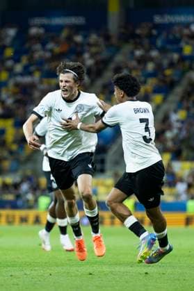 UEFA U21, U 21 Europameisterschaft, Viertelfinale: Deutschland - Italien; 22.06.2025 Jubel nach dem Tor durch Merlin Röhl (Deutschland, 8) bei der UEFA U21-Europameisterschaft im Viertelfinalspiel Deutschland - Italien, am 22.06.2025, DAC Arena, Dunajska Streda, Slowakei Copyright: xBEAUTIFULxSPORTS Meuselx